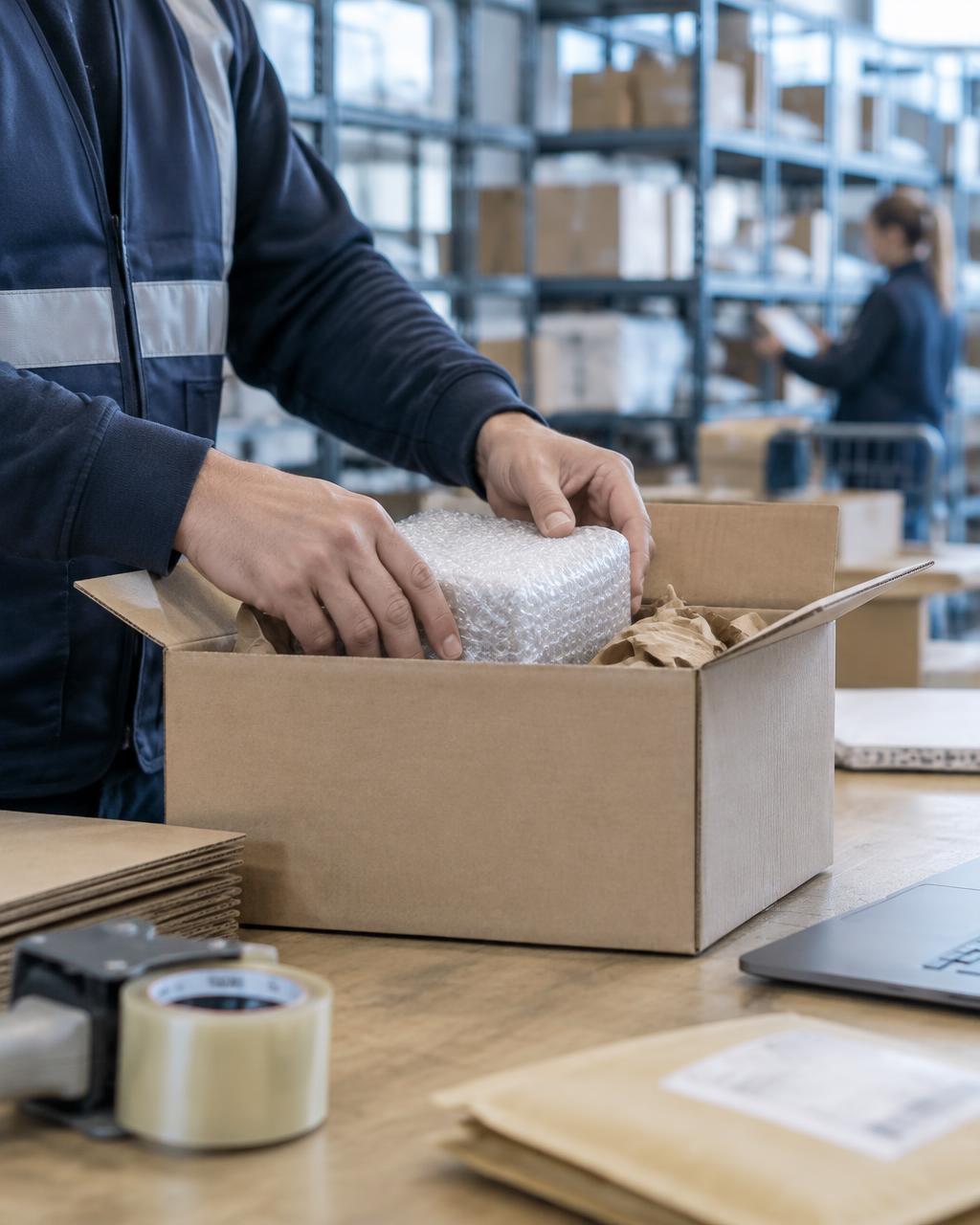 Commande e-commerce en cours d'emballage (image d'illustration)